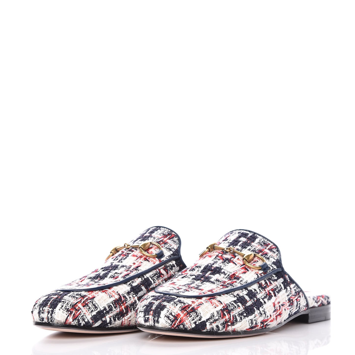 Tweed Check Womens Princetown Slippers 35.5 Gardenia Ink Blue Agata