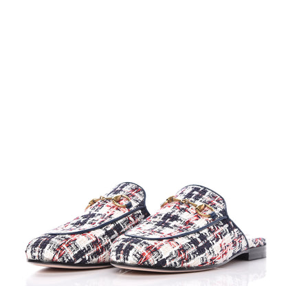 Gucci Tweed Check Womens Princetown Slippers 35.5 Gardenia Ink Blue Agata 5 of 18