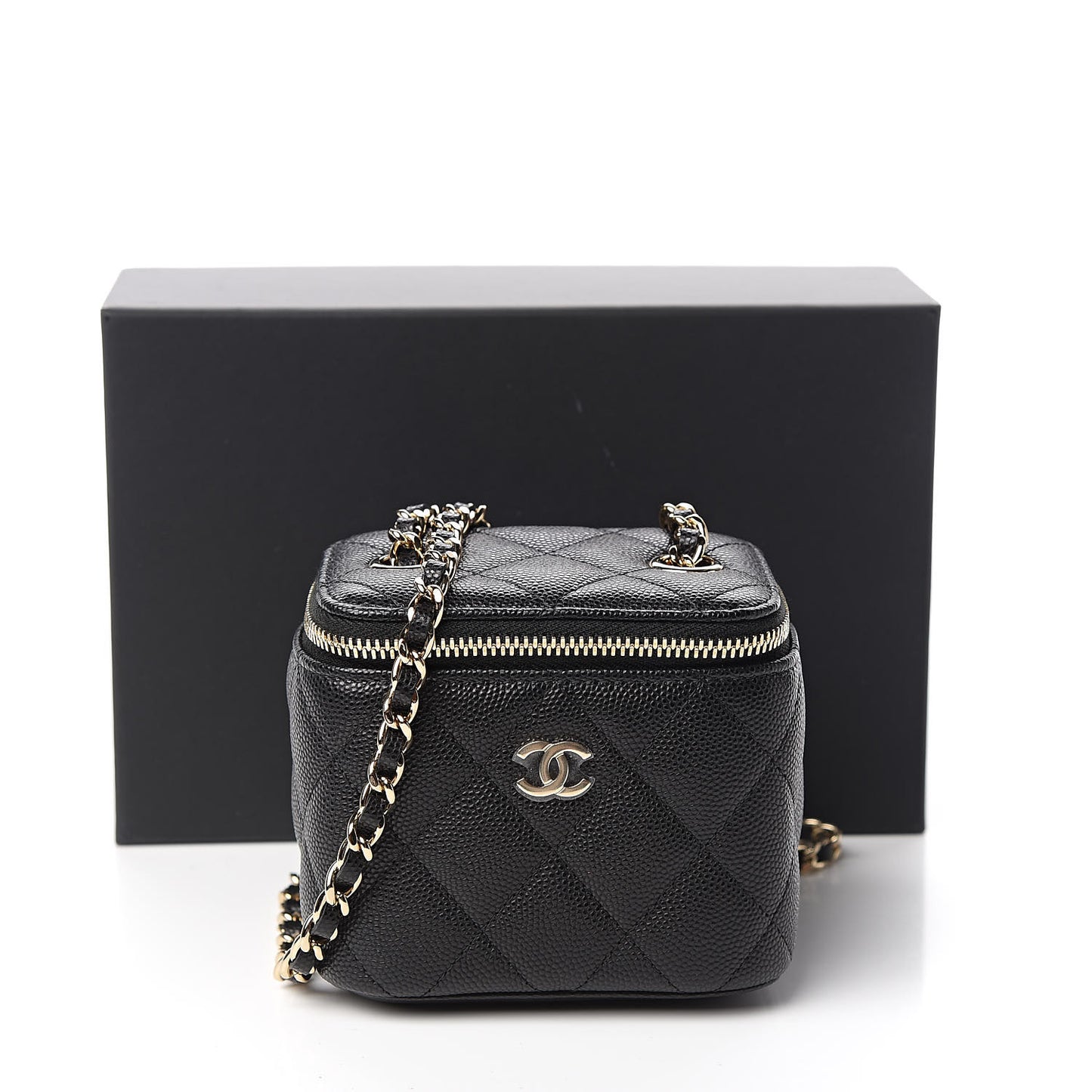 Caviar Quilted Mini Vanity Case With Chain Black
