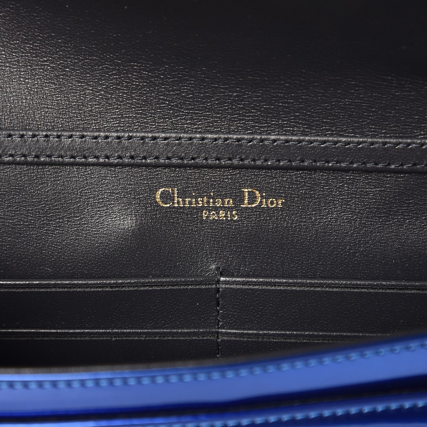 Metallic Patent Micro-Cannage Diorama Wallet on Chain Pouch Mirror Blue