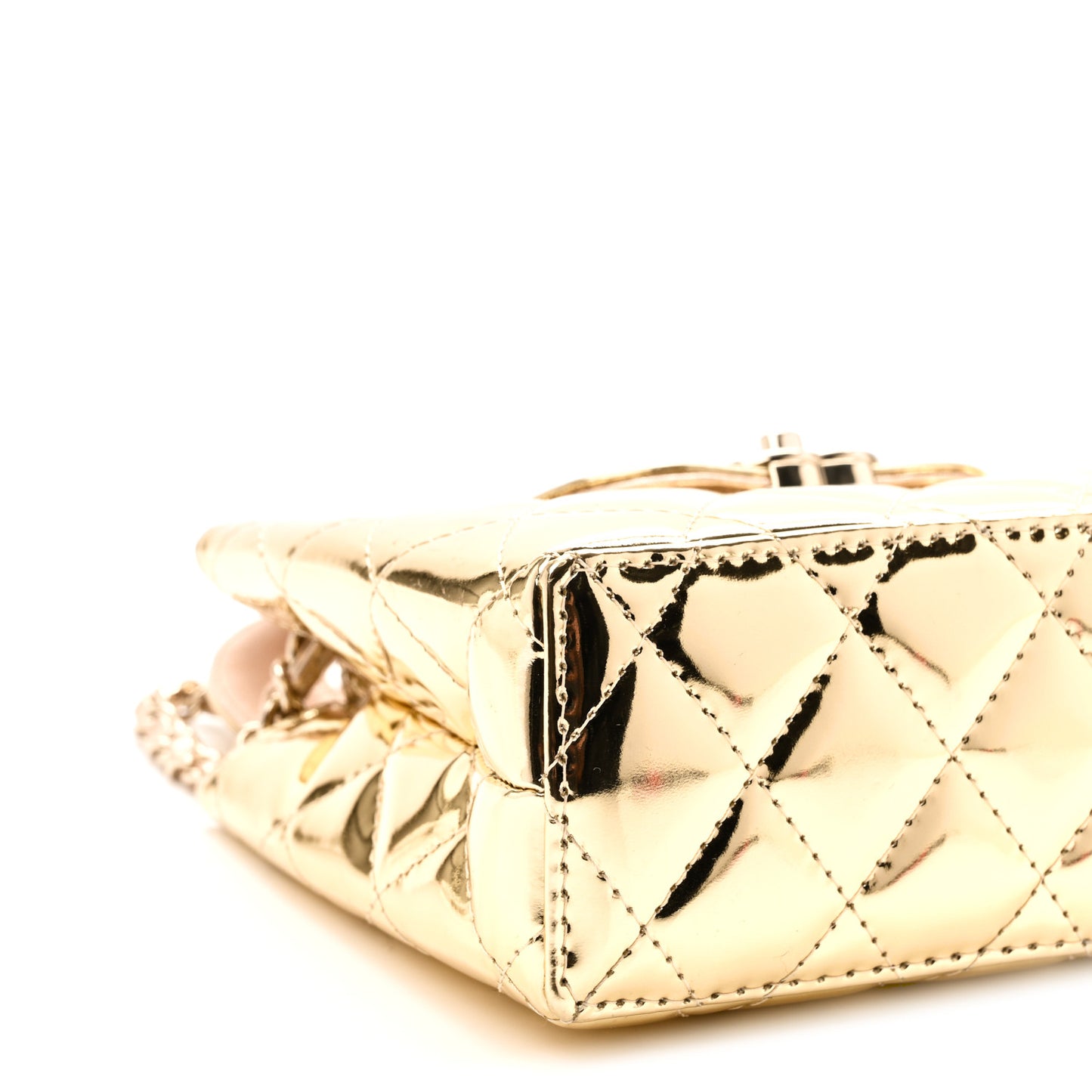 Mirror Calfskin Metallic Calfskin Quilted Nano Kelly Shopper Gold