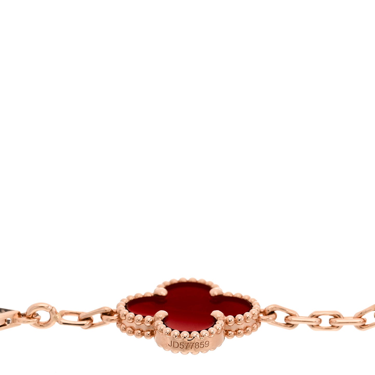 18K Rose Gold Carnelian 5 Motifs Guilloche Vintage Alhambra Bracelet