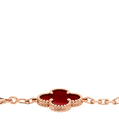 Van Cleef & Arpels 18K Rose Gold Carnelian 5 Motifs Guilloche Vintage Alhambra Bracelet 4 of 5