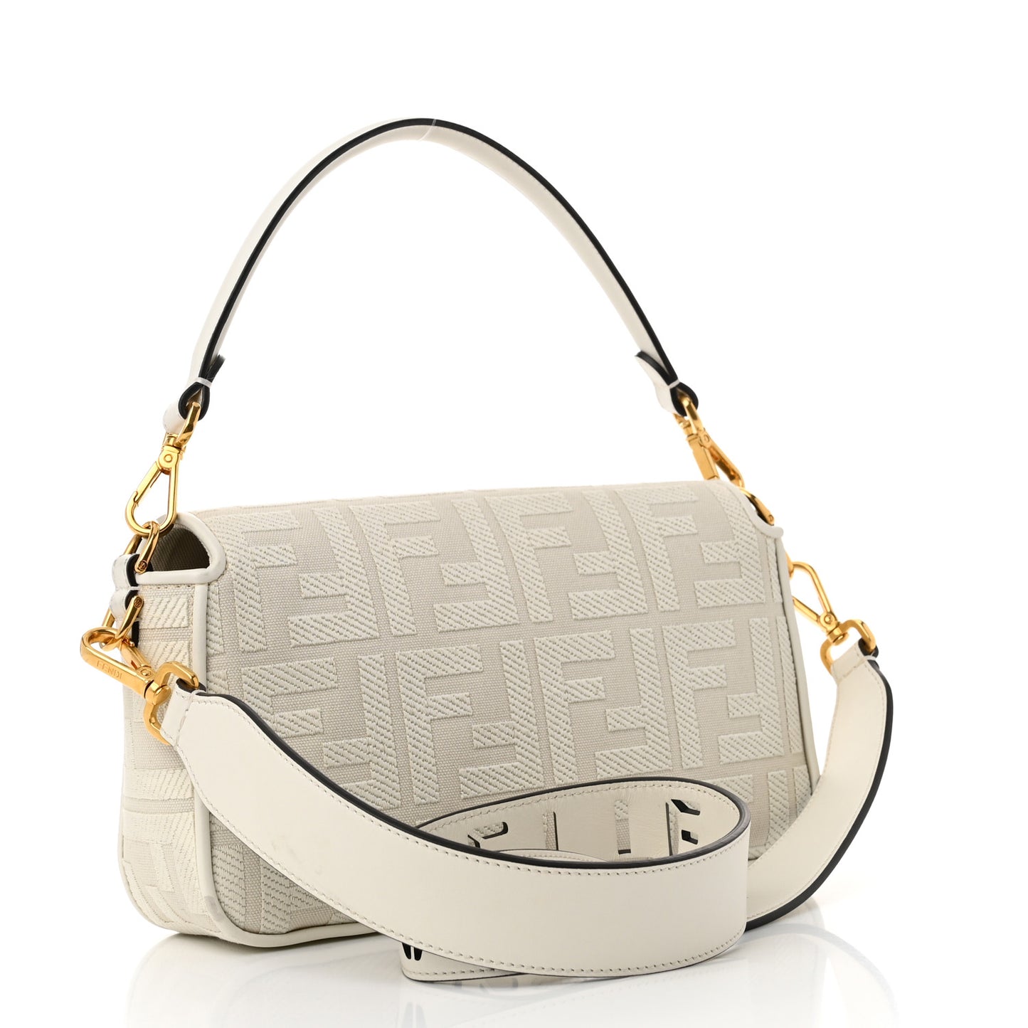 Canvas Vitello King Extra Strap FF Embroidered Baguette White Ice