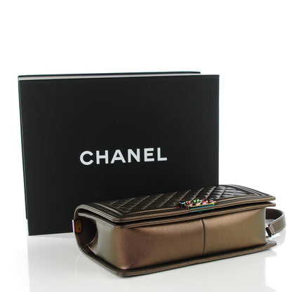 Chanel Iridescent Goatskin Quilted New Medium Boy Flap Dark Gold 4 of 7