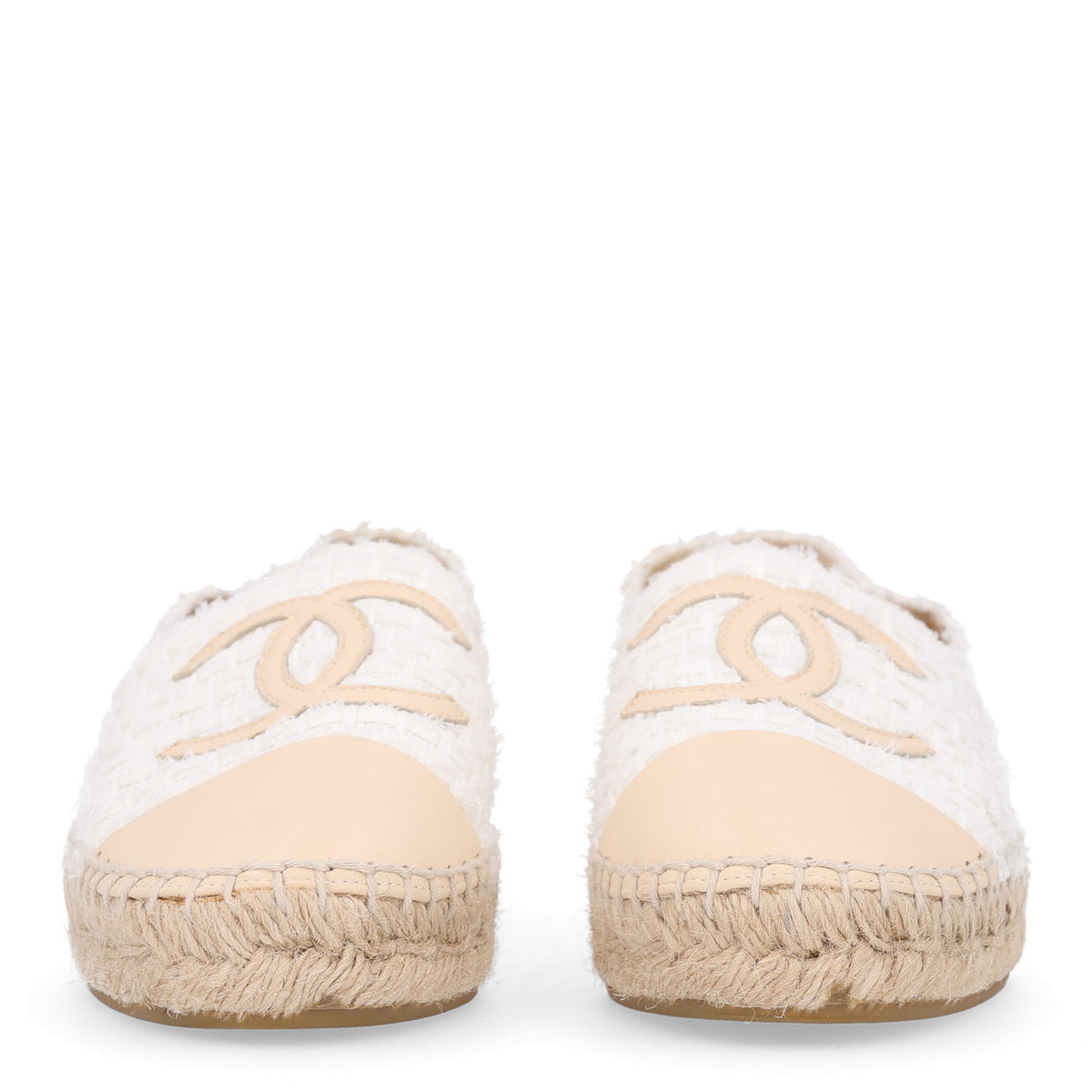 Tweed Grosgrain CC Espadrilles 36 White Beige