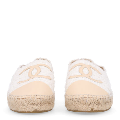 Chanel Tweed Grosgrain CC Espadrilles 36 White Beige 3 of 10