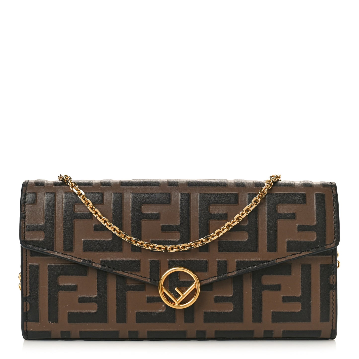 Vitello Soft F is Fendi Bi-Color FF 1974 Embossed Continental Envelope Wallet On Chain Maya Black