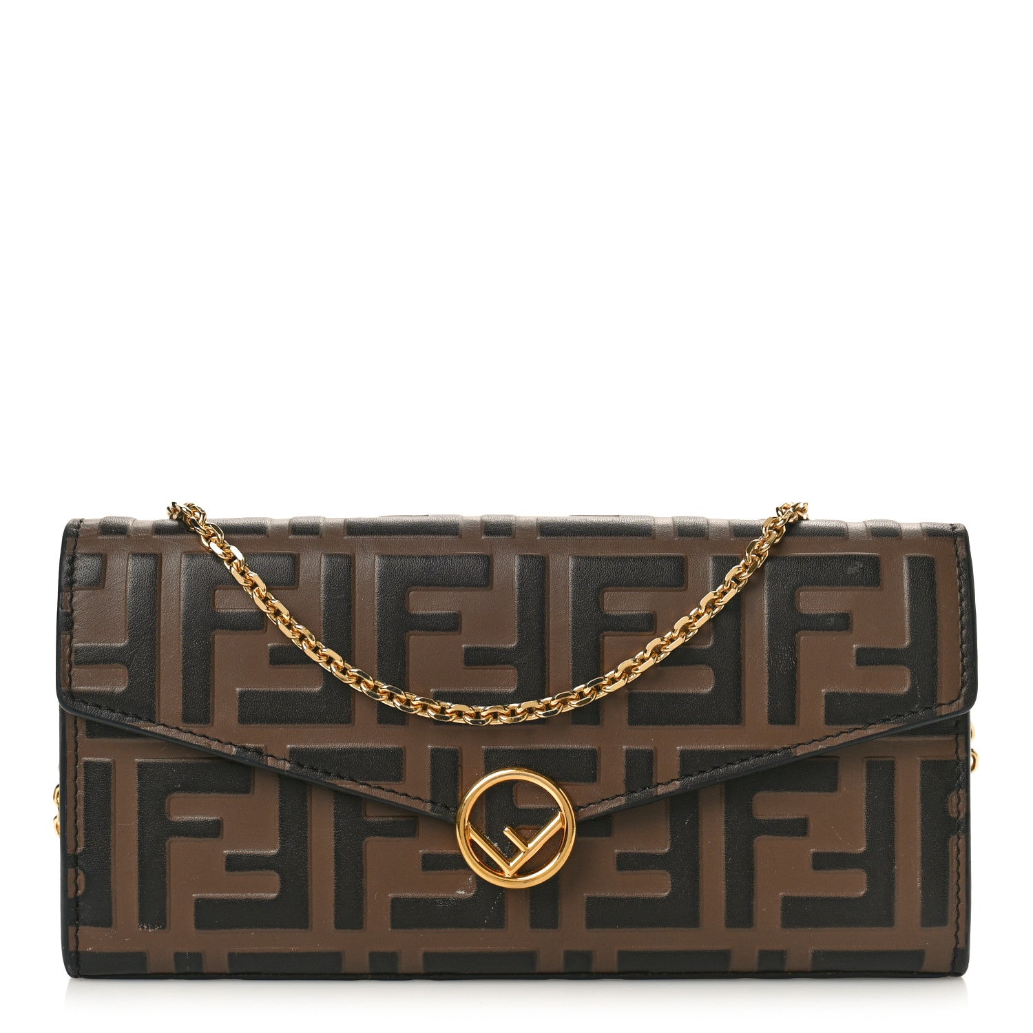 Fendi Vitello Soft F is Fendi Bi-Color FF 1974 Embossed Continental Envelope Wallet On Chain Maya Black 1 of 10