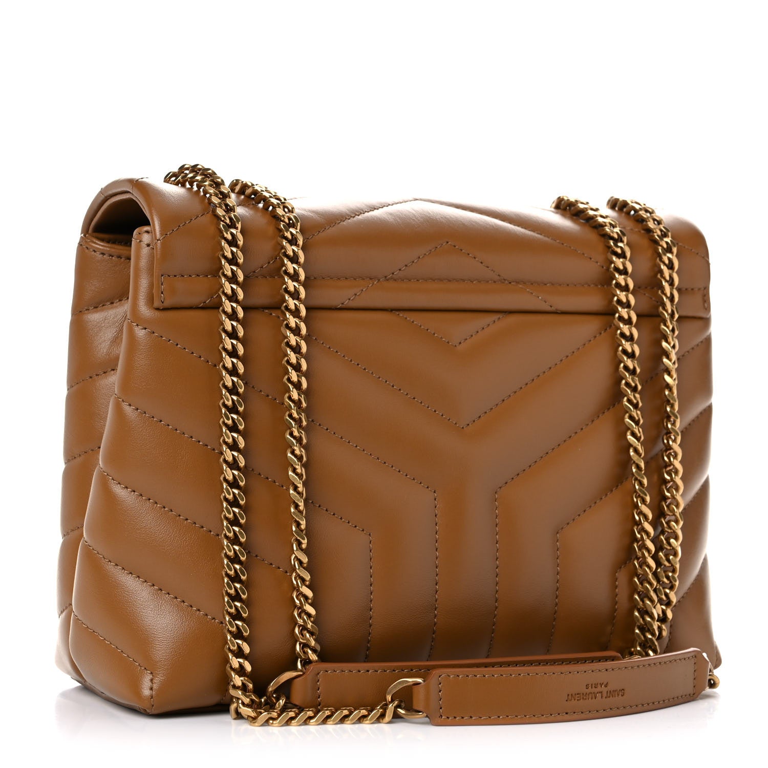 Saint Laurent Calfskin Y Quilted Monogram Small Loulou Chain Satchel Dark Natural 3 of 11