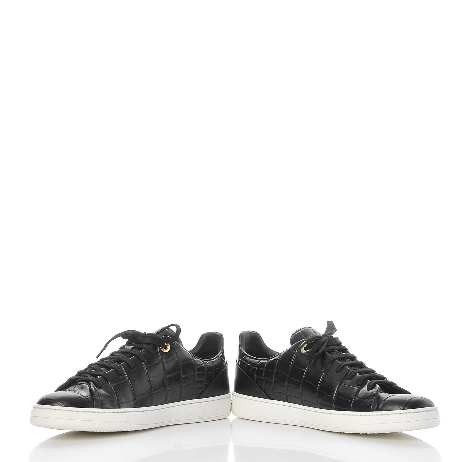 Louis Vuitton Calfskin Crocodile Embossed Frontrow Sneakers 39.5 Black 5 of 11
