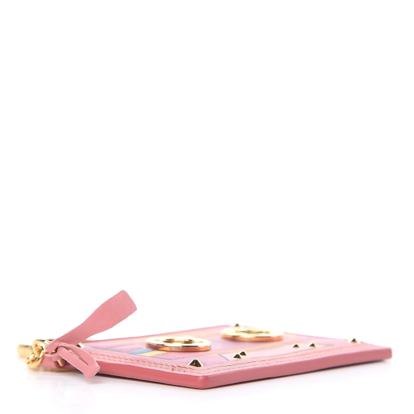 Calfskin Cassette Key Ring Card Holder Pink