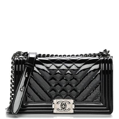 Chanel Patent Chevron Quilted Medium Boy Flap Black 8 of 14