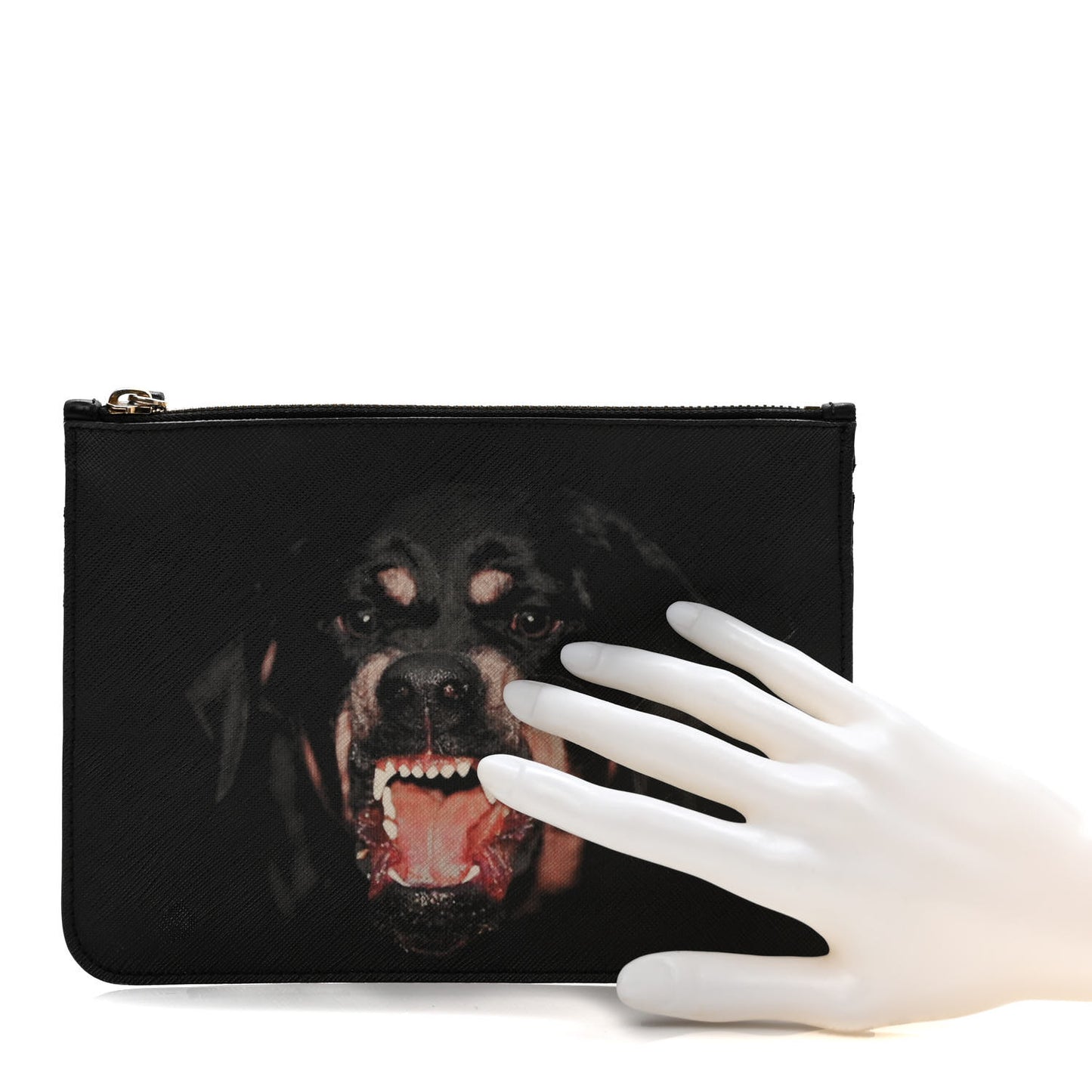 Textured Coated Canvas Rottweiler Print Small Cosmetic Pouch Black