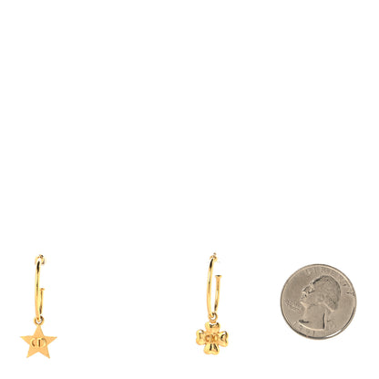 Christian Dior Metal Star Clover Hoop Earrings Gold 2 of 4