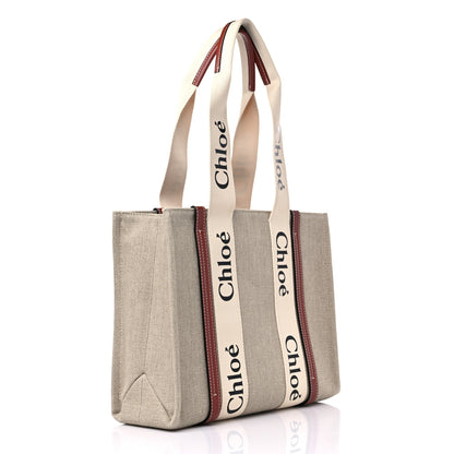 Chloe Cotton Calfskin Medium Woody Ribbon Tote White Brown 3 of 10