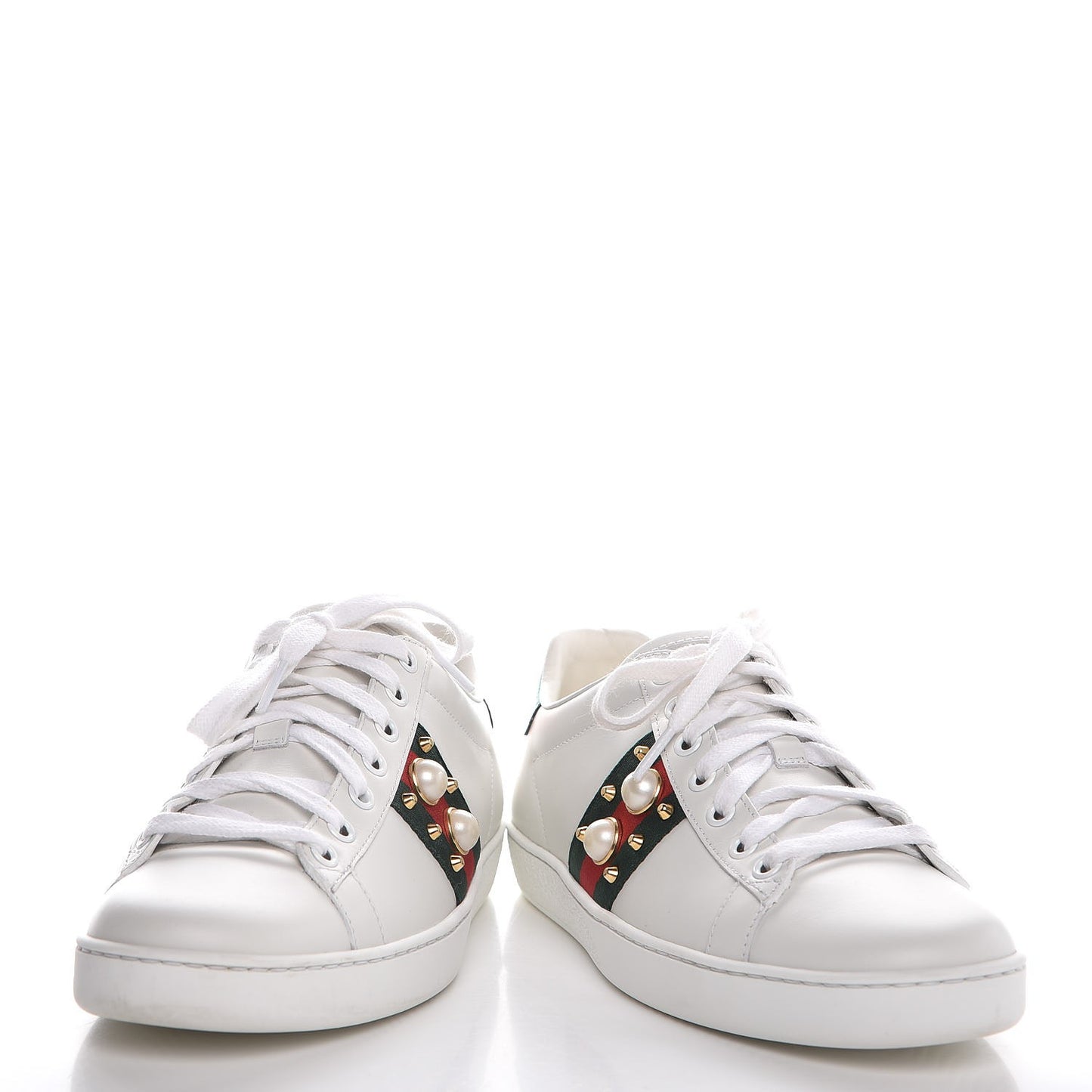 Calfskin Web Pearl Studded Ace Sneakers 36.5 White