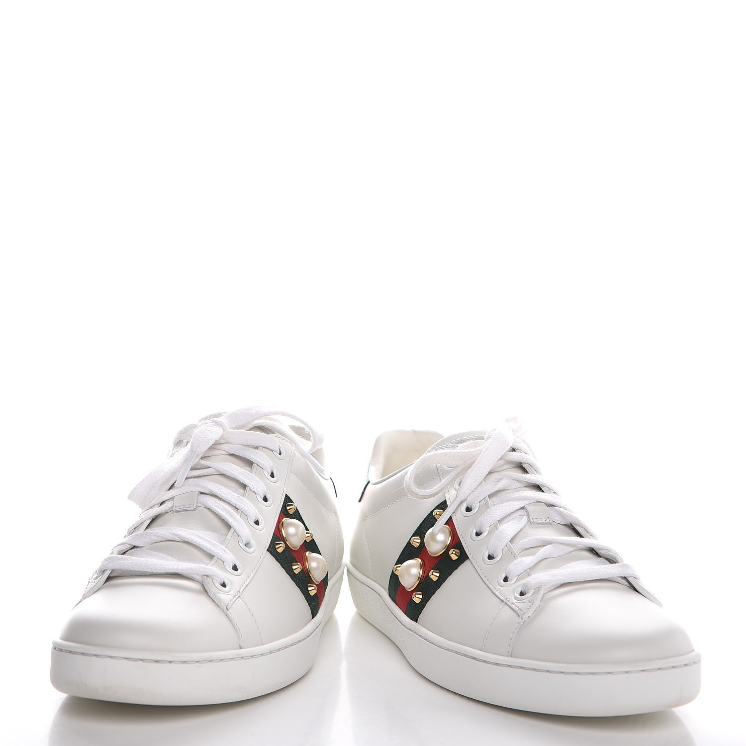 Gucci Calfskin Web Pearl Studded Ace Sneakers 36.5 White 6 of 11