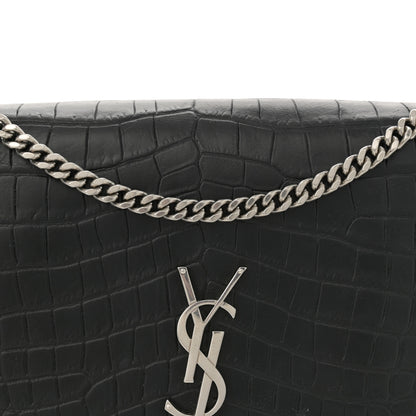 Saint Laurent Calfskin Crocodile Embossed Large Classic Monogram Kate Satchel Black 8 of 15