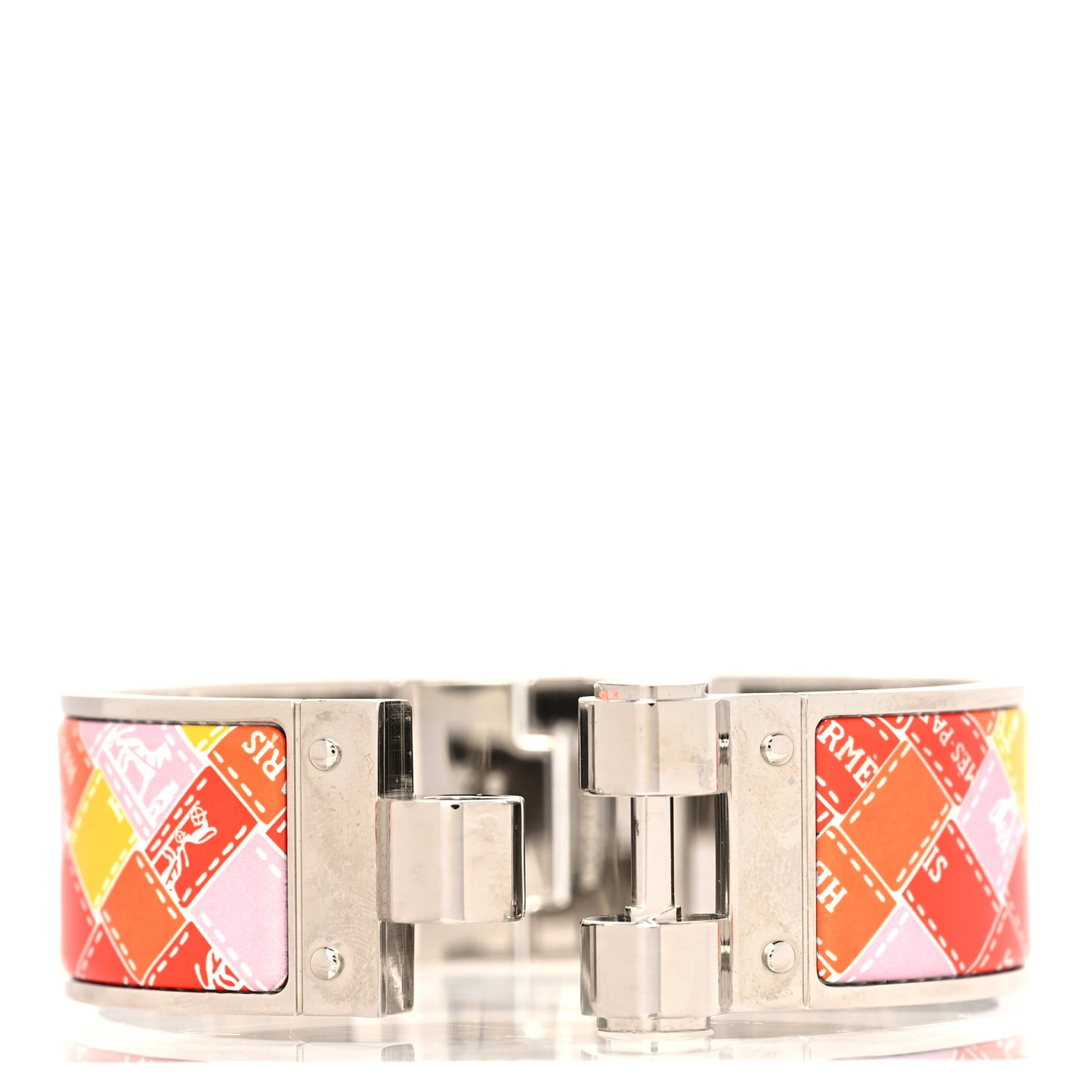 Enamel Printed Wide Bolduc Au Carre Hinged Bracelet S