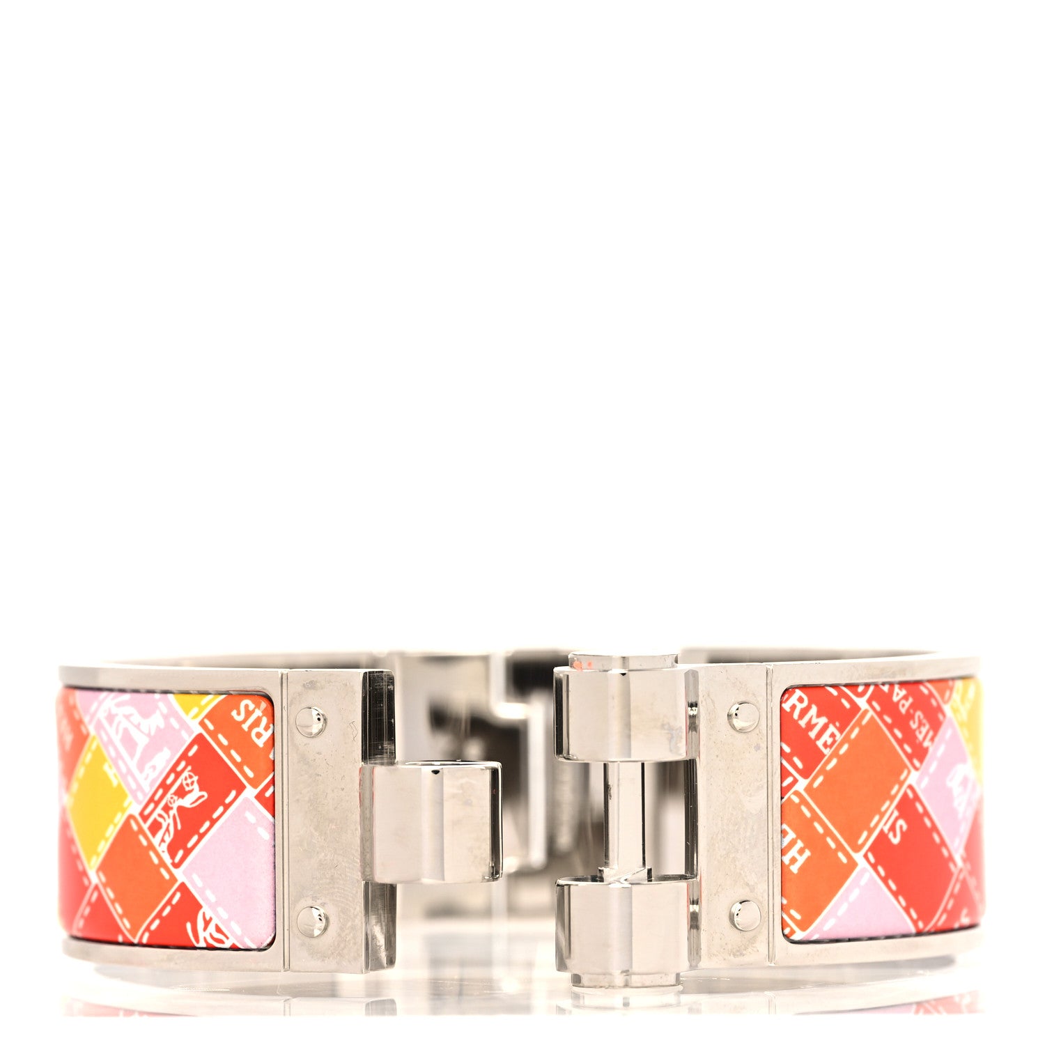 Hermes Enamel Printed Wide Bolduc Au Carre Hinged Bracelet S 4 of 6