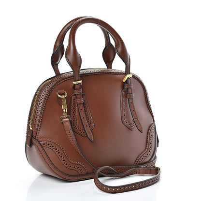 Burberry Bridle Calfskin Broguing Small Orchard Bowling Bag Dark Tan 2 of 13