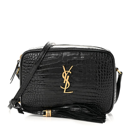 Saint Laurent Patent Calfskin Crocodile Embossed Monogram Lou Camera Bag Black 1 of 10