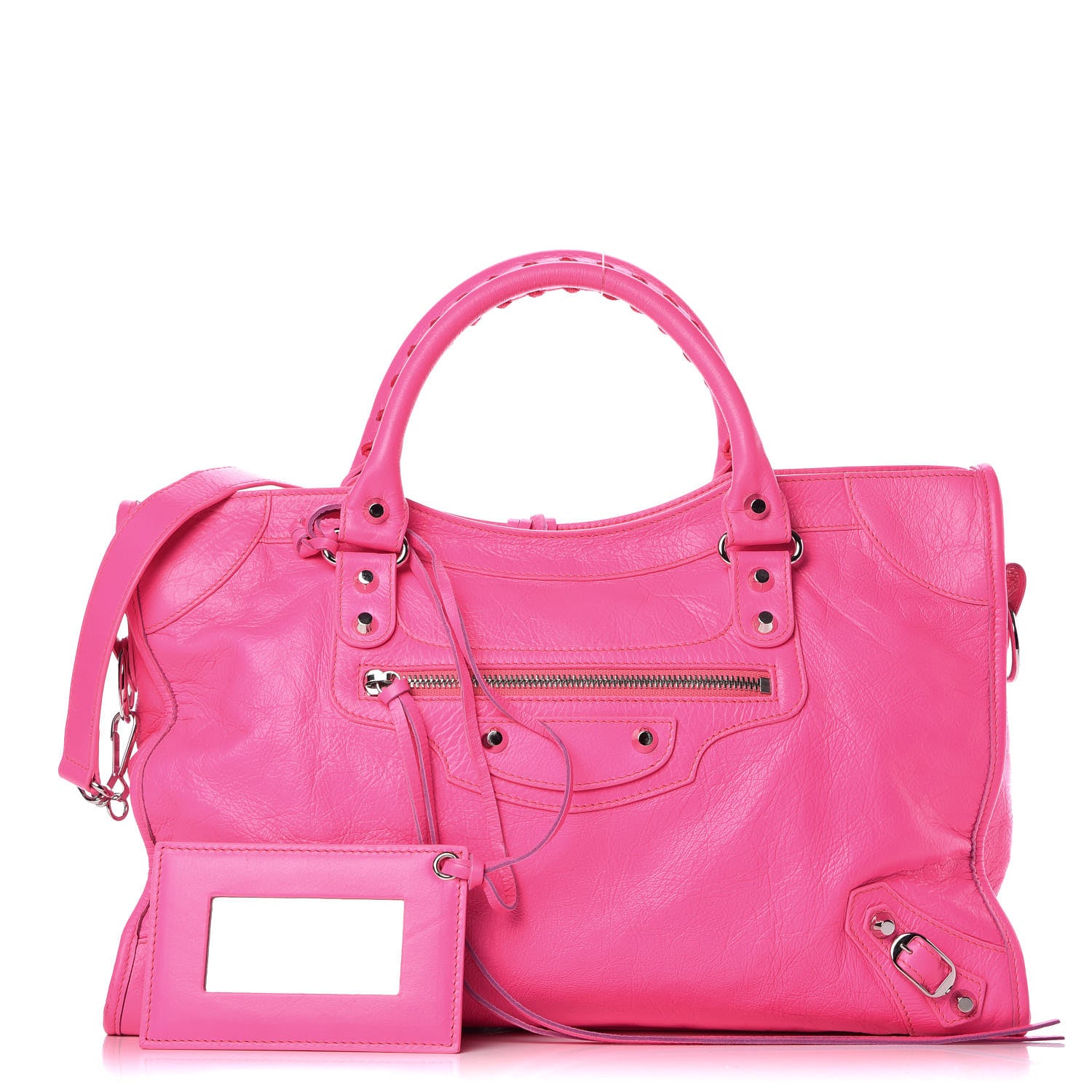 Balenciaga Agneau Classic Silver Hardware City Rose Fluo 1 of 11