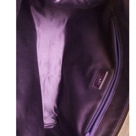 Canvas Ostrich Tote Tan Purple
