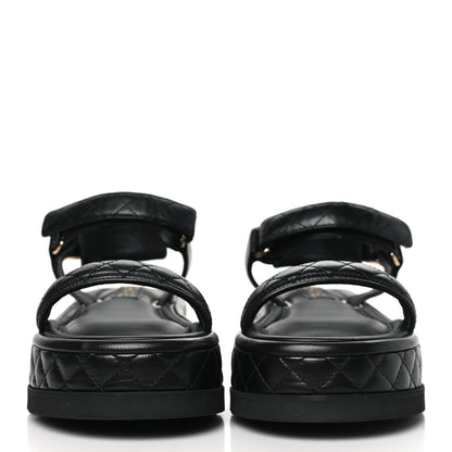 Chanel Lambskin Quilted Platform Sandals 39 Black 2 of 9