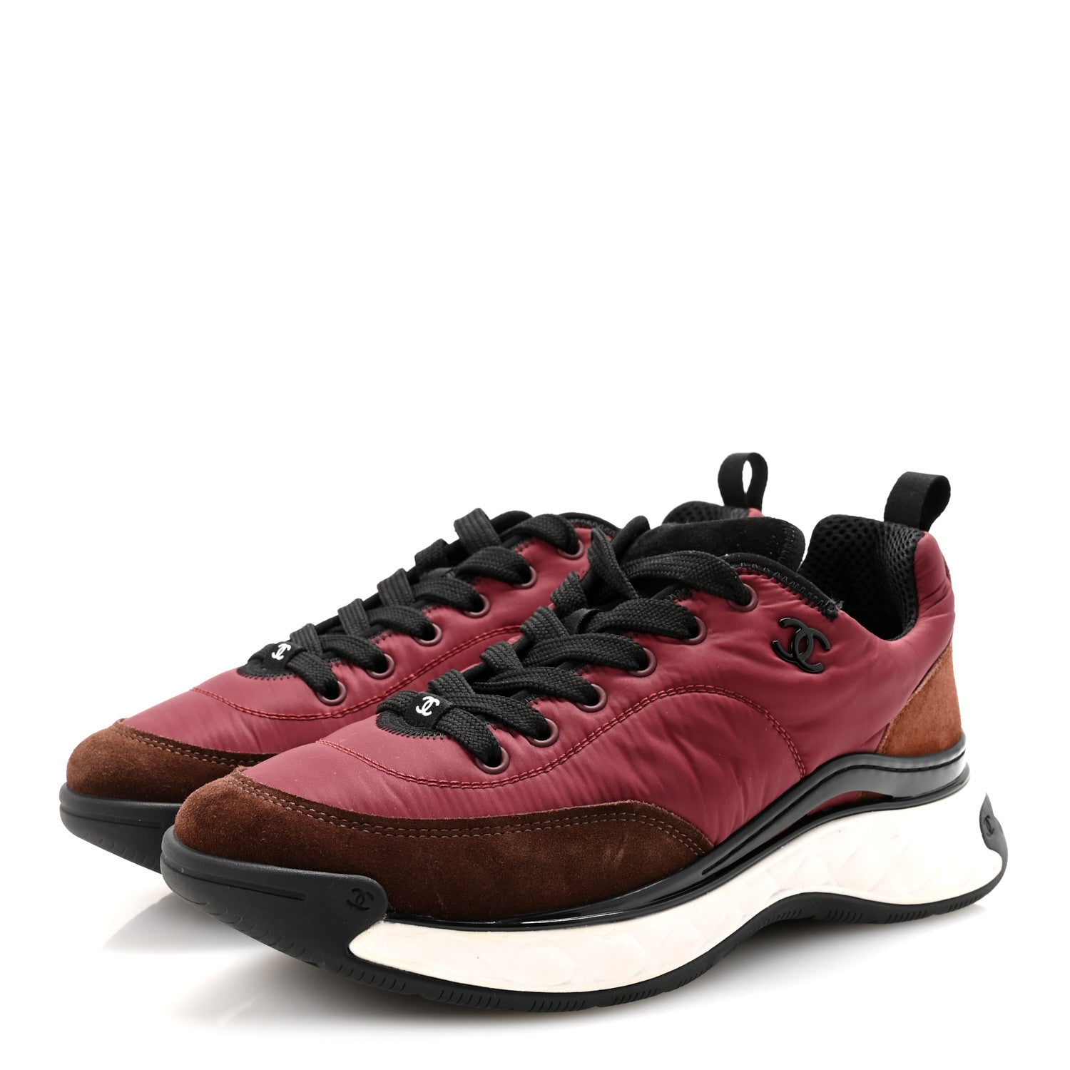 Chanel Nylon Suede Calfskin CC Sneakers 41 Burgundy Brown 4 of 10