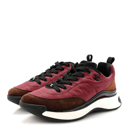 Chanel Nylon Suede Calfskin CC Sneakers 41 Burgundy Brown 4 of 10