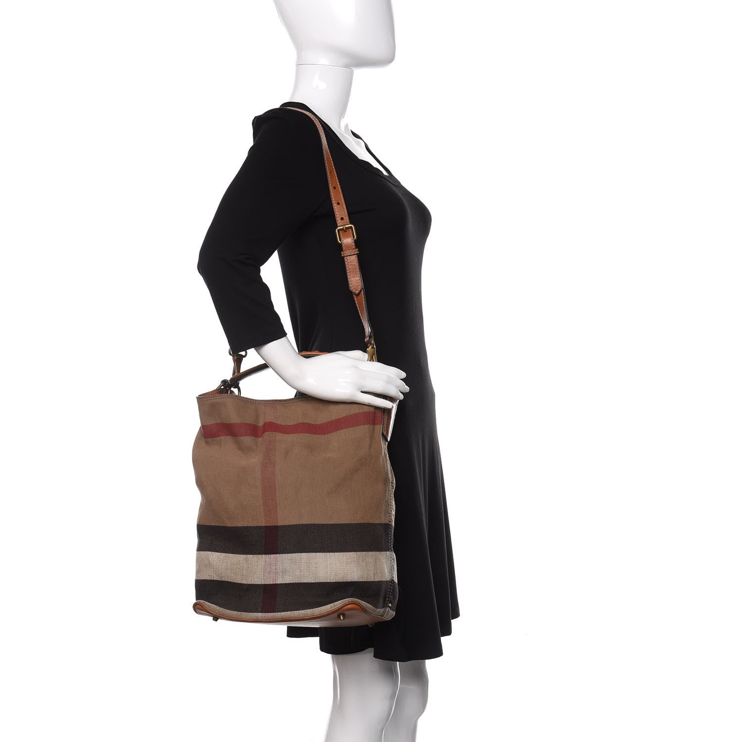 Burberry Canvas Mega Check Medium Susanna Hobo Saddle Brown 2 of 14