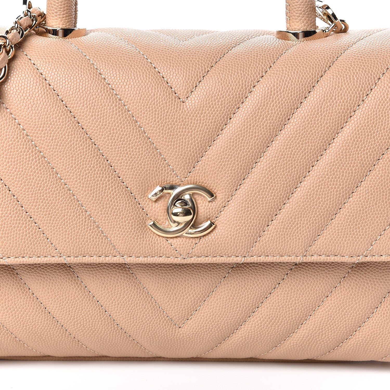 Chanel Caviar Chevron Quilted Mini Coco Handle Flap Beige 10 of 11