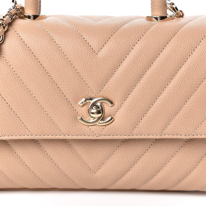 Chanel Caviar Chevron Quilted Mini Coco Handle Flap Beige 10 of 11