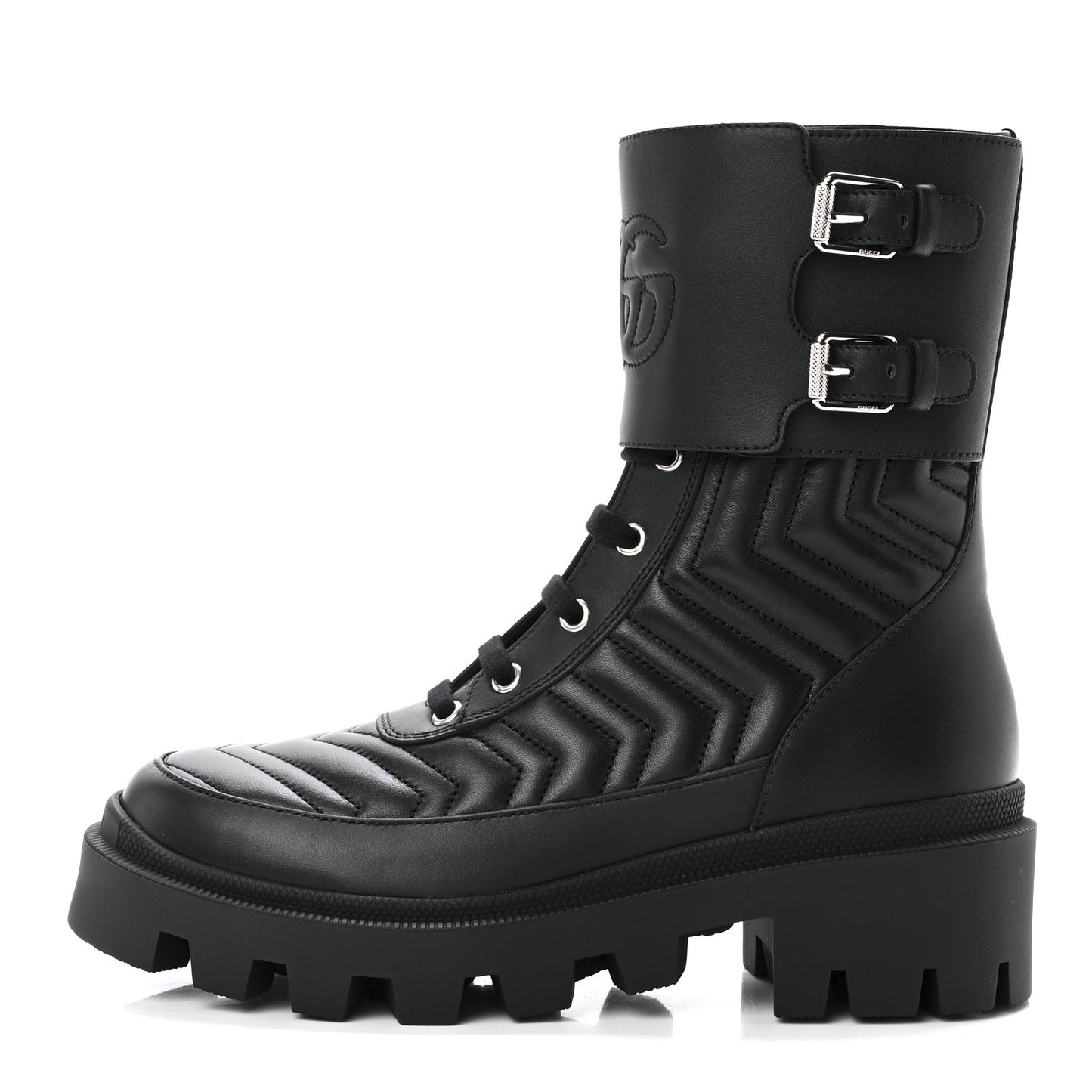 Nappa Frances GG Matelasse Platform Combat Boots 37 Black