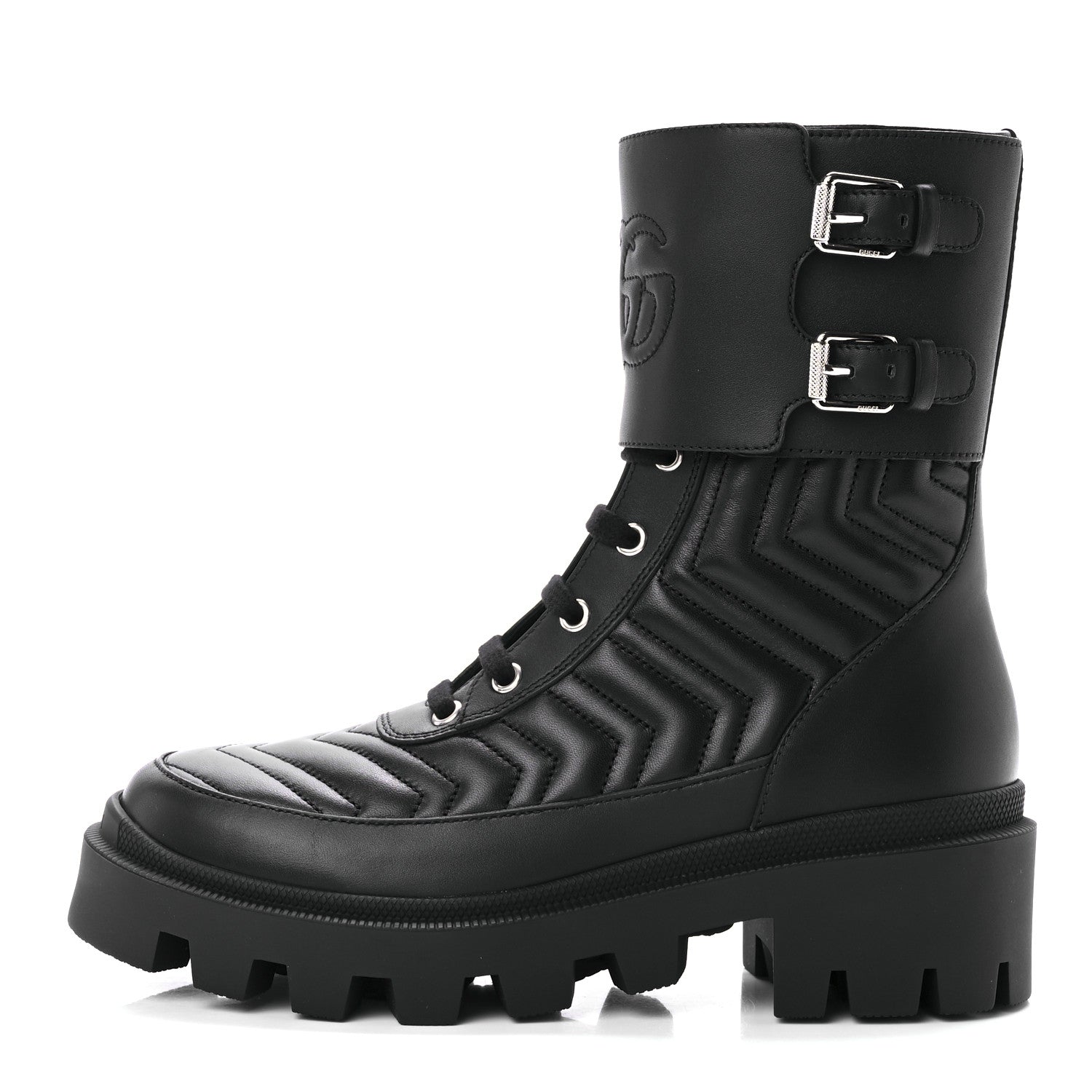 Gucci Nappa Frances GG Matelasse Platform Combat Boots 37 Black 1 of 10