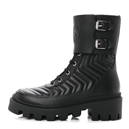 Gucci Nappa Frances GG Matelasse Platform Combat Boots 37 Black 1 of 10