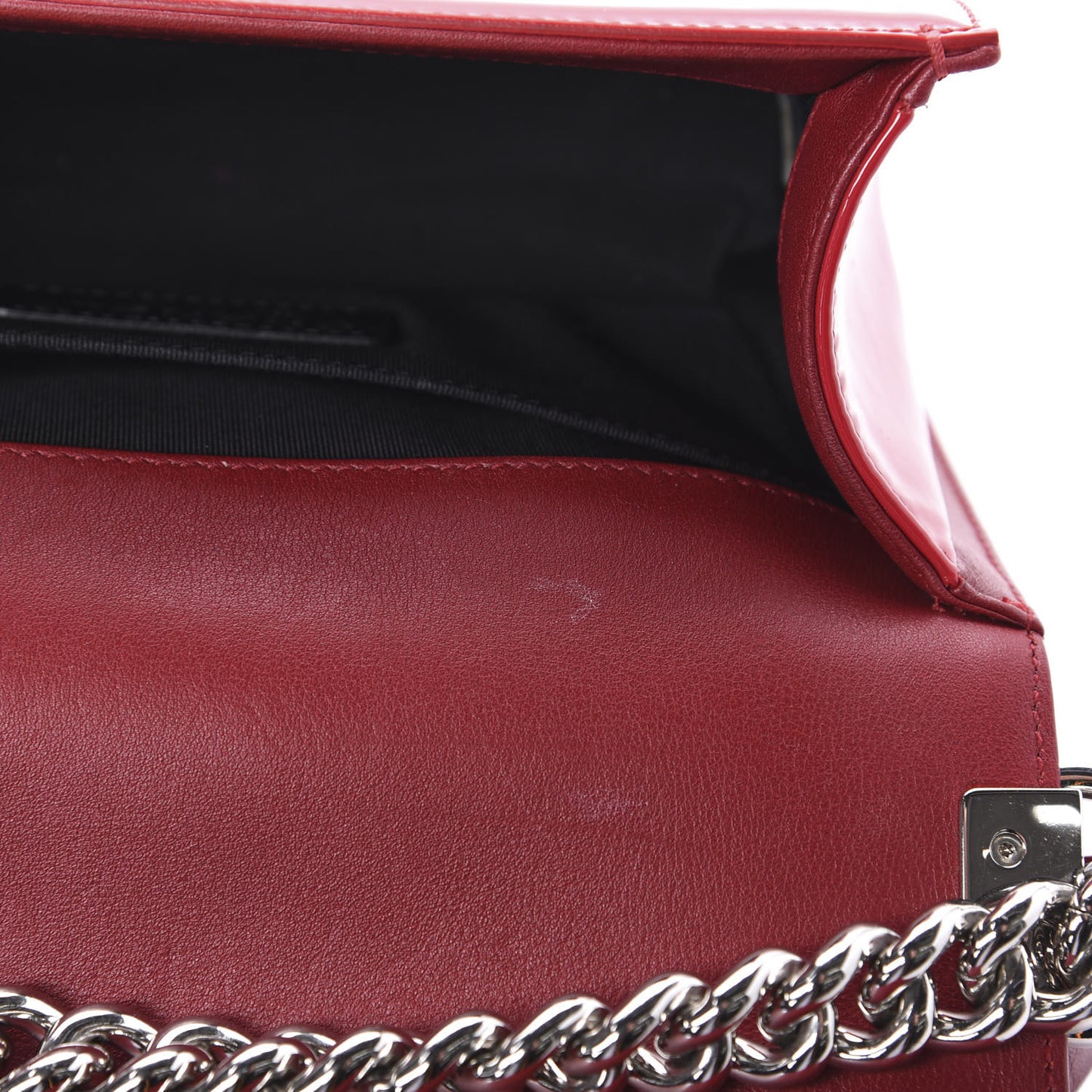 Patent Calfskin Quilted Small Plexiglass Boy Flap Red
