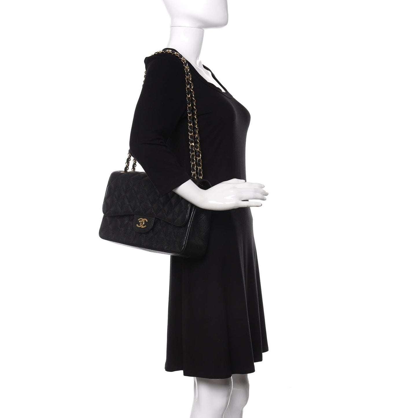 Caviar Quilted Jumbo Double Flap Black