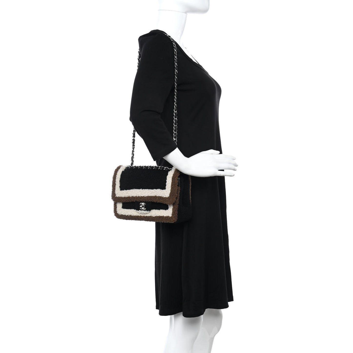 Lambskin Shearling Medium Double Flap Black Brown