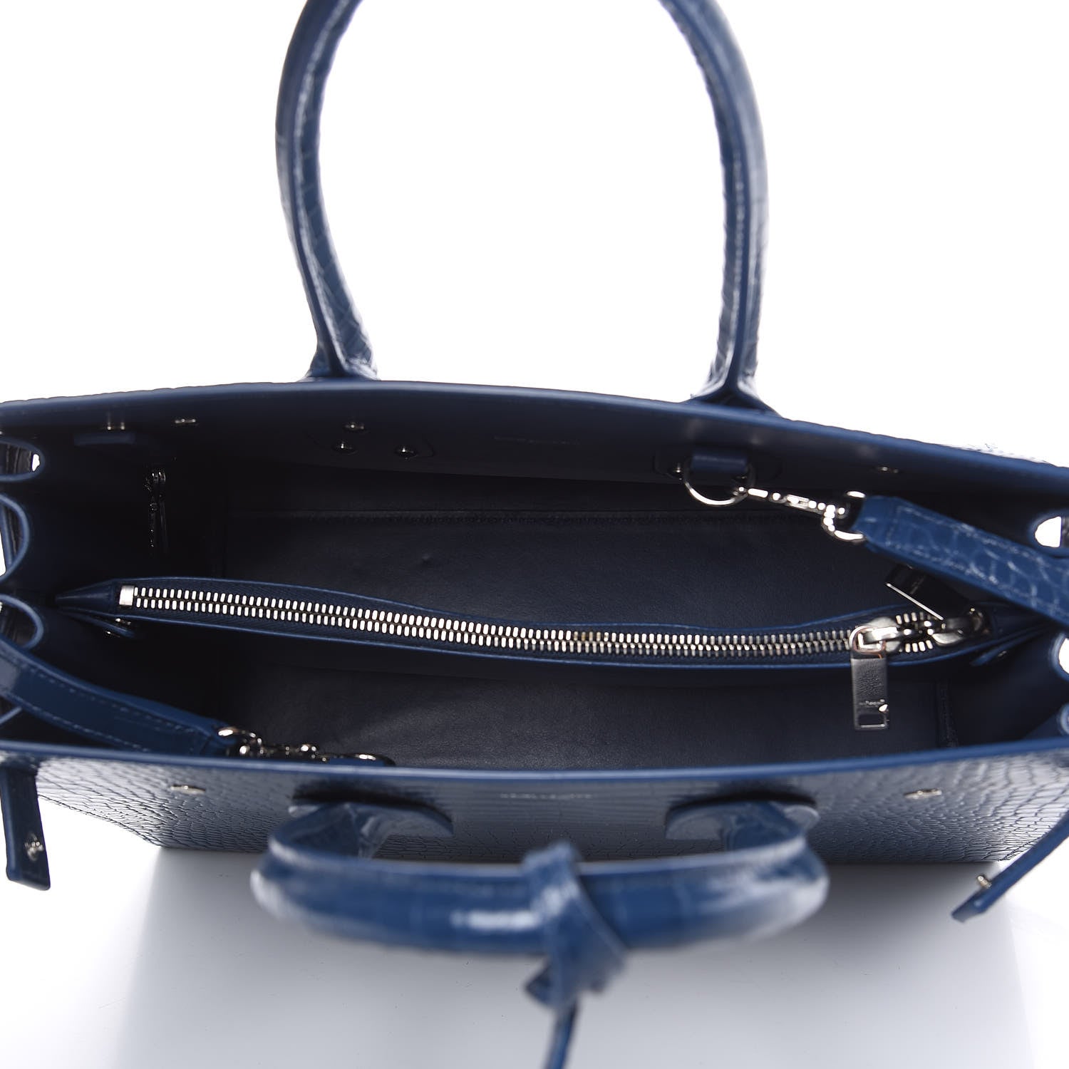 Saint Laurent Calfskin Crocodile Embossed Small Sac De Jour Denim 5 of 11