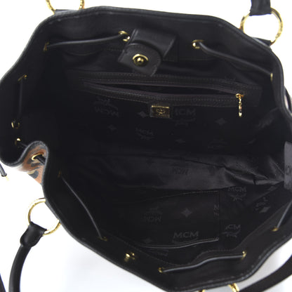 MCM Visetos Leopard Print Large Drawstring Shoulder Bag Cognac 5 of 9