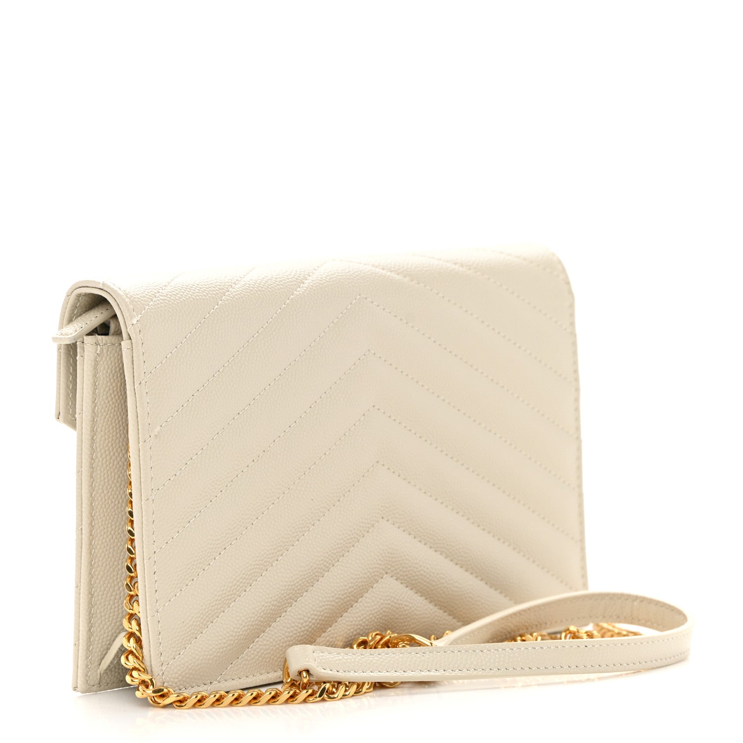 Saint Laurent Grain De Poudre Matelasse Chevron Monogram Envelope Chain Wallet Blanc Vintage 3 of 15