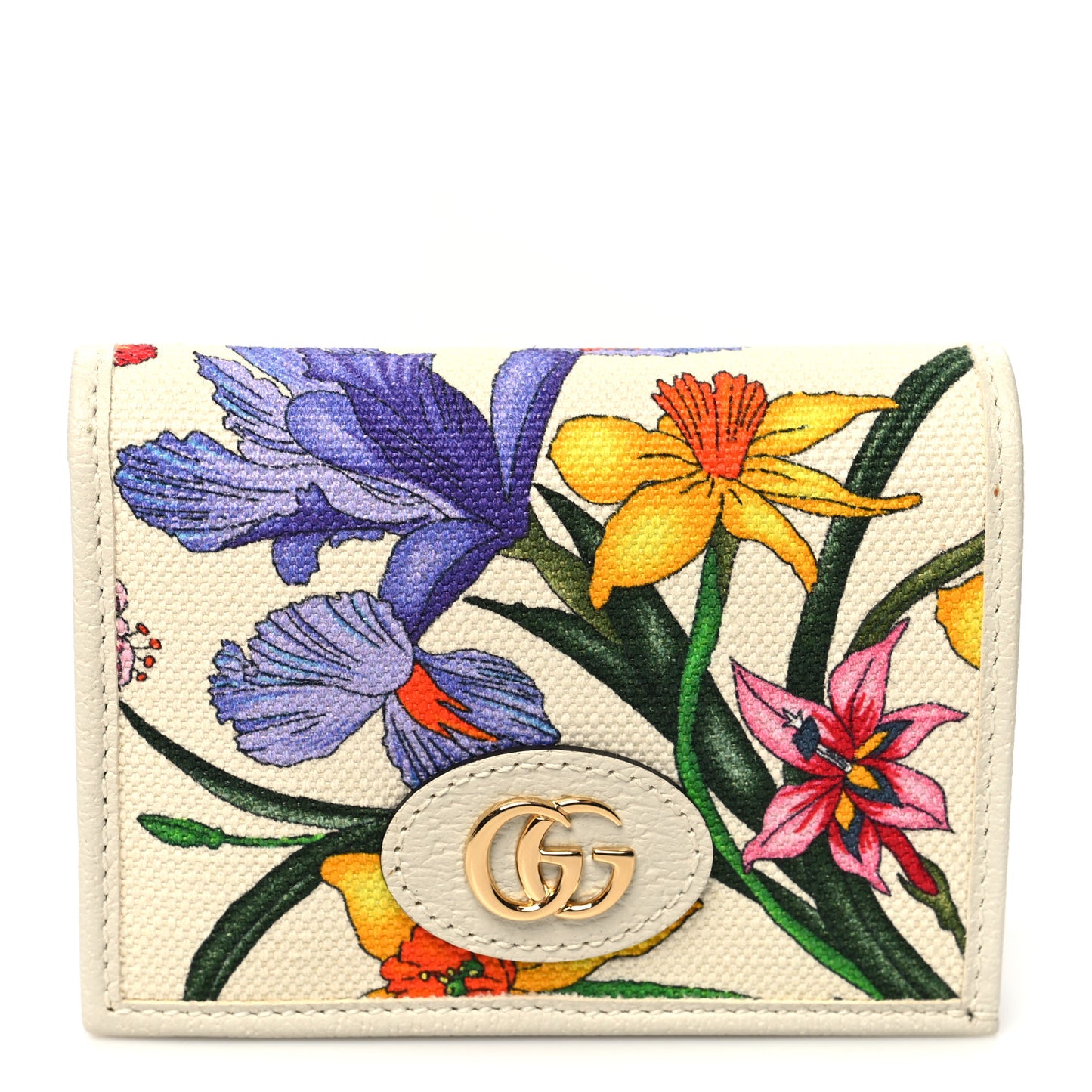 Canvas Flora Card Case Wallet White