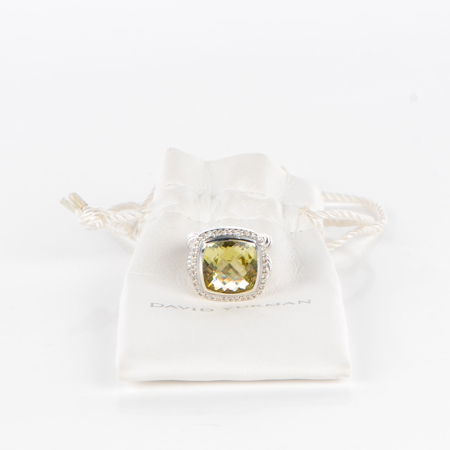 David Yurman Sterling Silver 18K White Gold Diamond Lemon Quartz 14mm Albion Ring 47 4 6 of 12