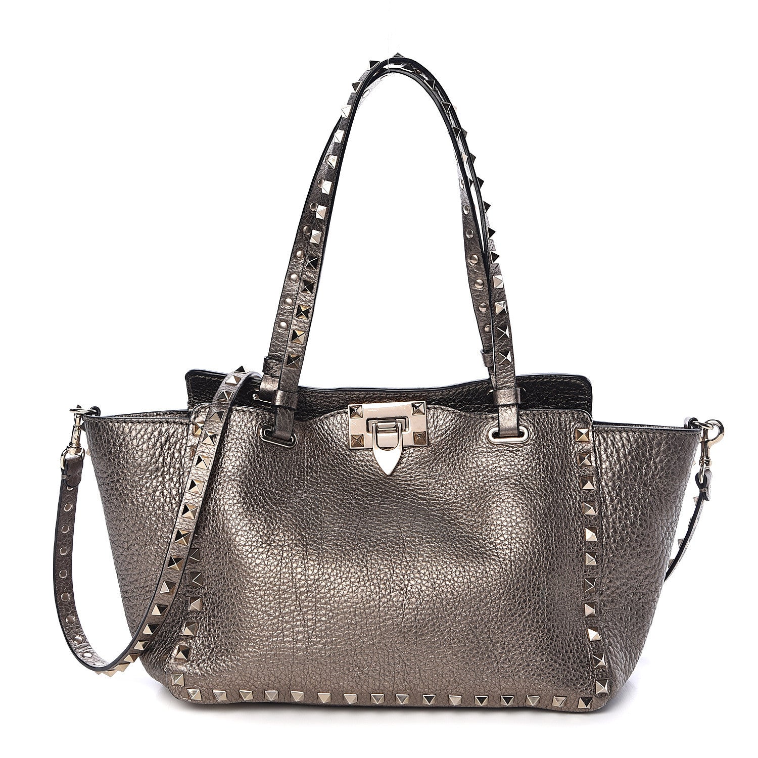Valentino Garavani Metallic Alce Printed Calfskin Small Rockstud Tote Sasso 1 of 12