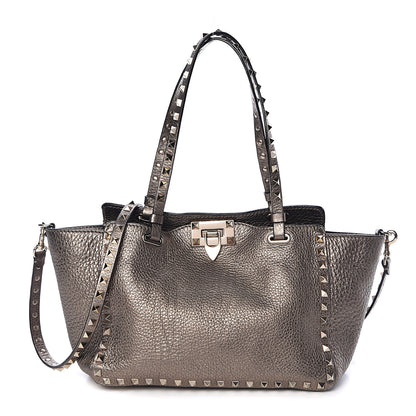 Valentino Garavani Metallic Alce Printed Calfskin Small Rockstud Tote Sasso 1 of 12