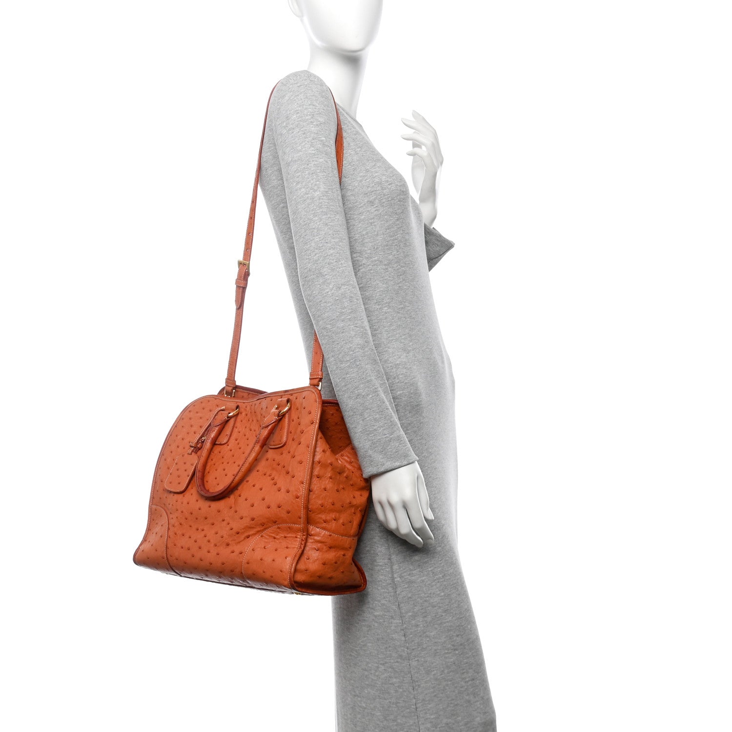 Prada Ostrich  Tote Cognac 2 of 13