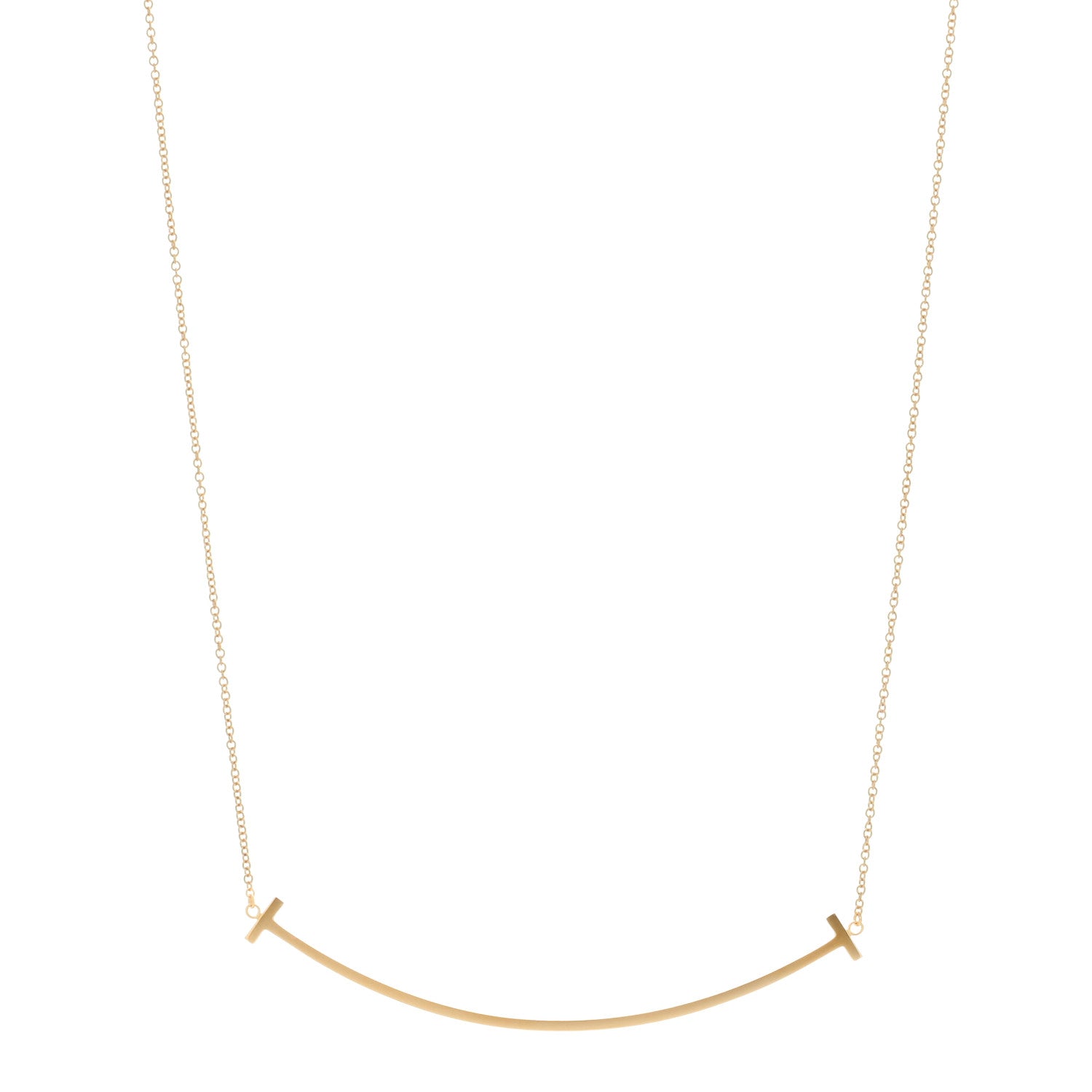 Tiffany 18K Yellow Gold Large T Smile Pendant Necklace 1 of 4